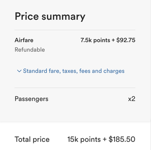 Alaska Airlines booking, return leg, 15,000 miles plus $185.50 cash